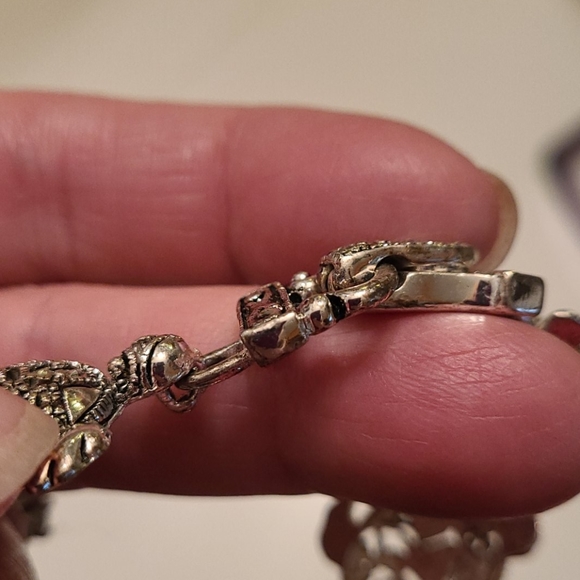Vintage Silvertone Marcasite Sea Tortoise Link Bracelet - Picture 6 of 7